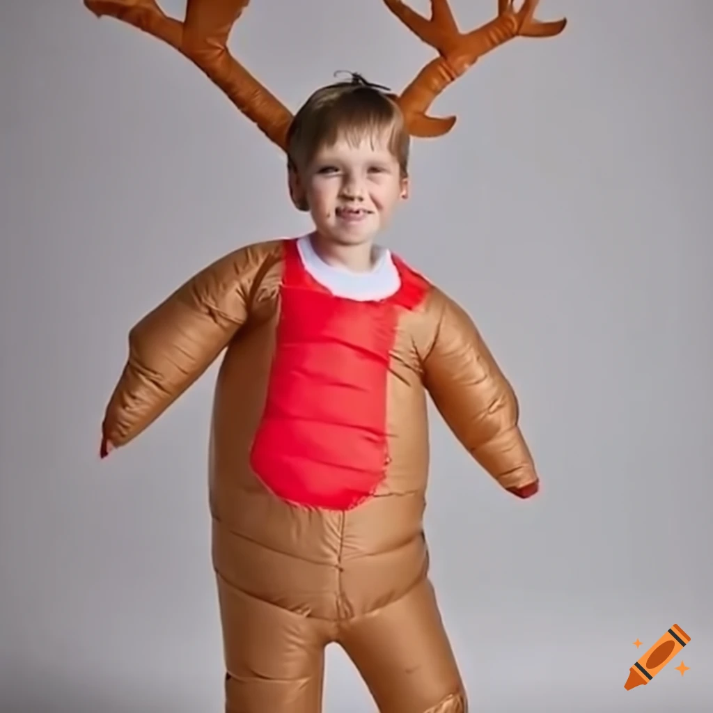 Boy wearing inflatable reindeer costume on Craiyon
