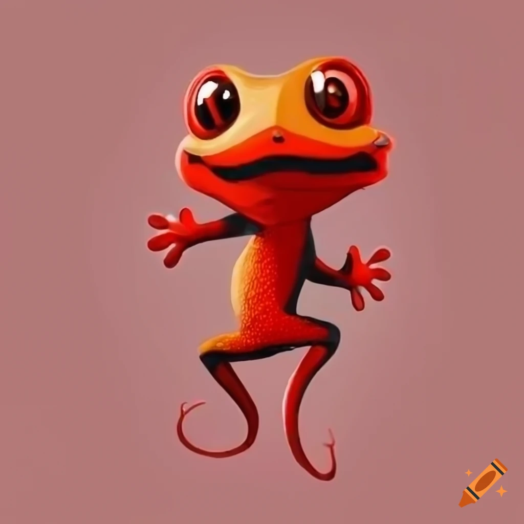 Cute Chibi Cartoon Gecko With Red And Black Eyes 9060