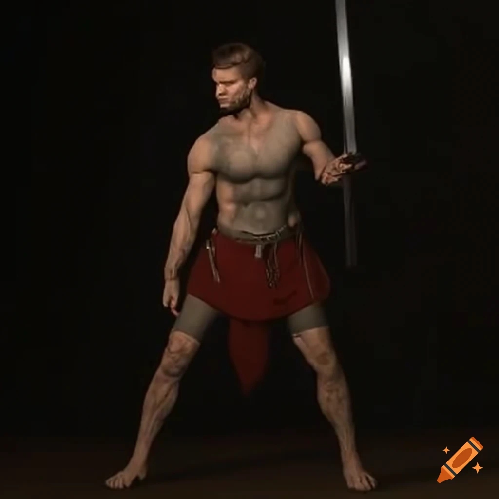 A fit man wielding a zweihänder sword on Craiyon