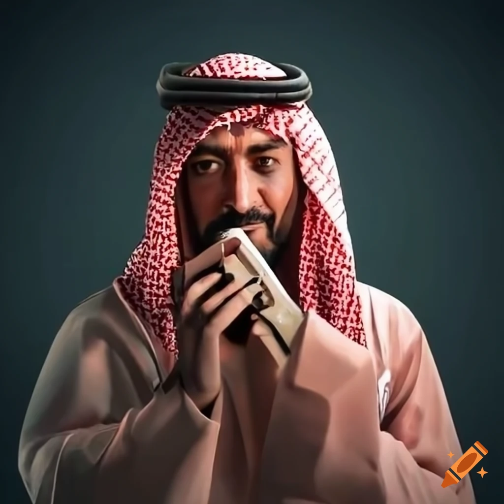 Arab man in traditional attire inventing a complex device