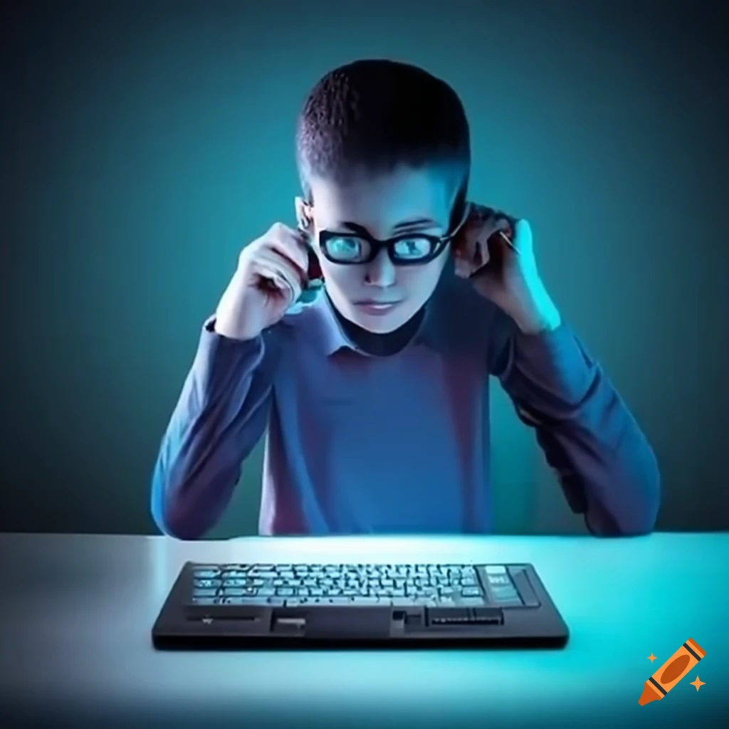 Estudiante de informática usando la computadora en clase on Craiyon