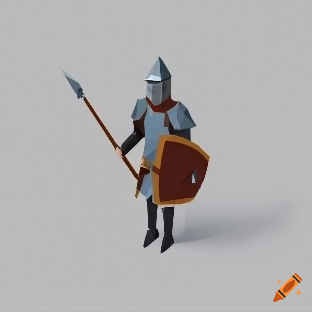 low poly medieval knight with spear and shield
