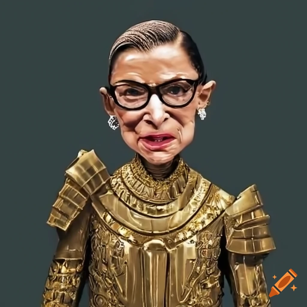 Ruth Bader Ginsburg in golden armor with medals