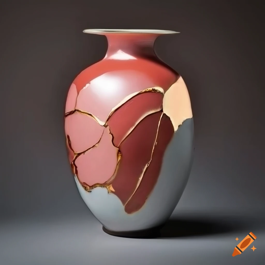 red and gold kintsugi vase with ikebana arrangement