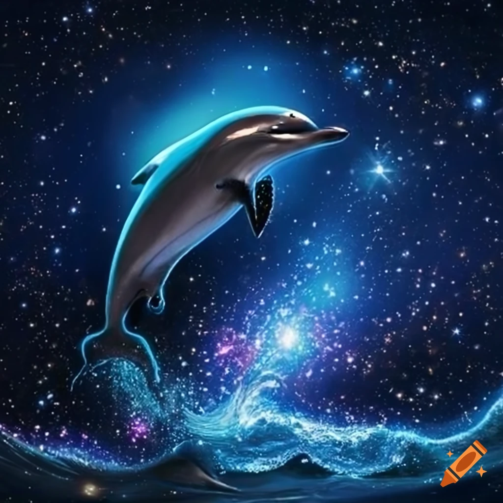 night sky with a leaping dolphin among the constellations