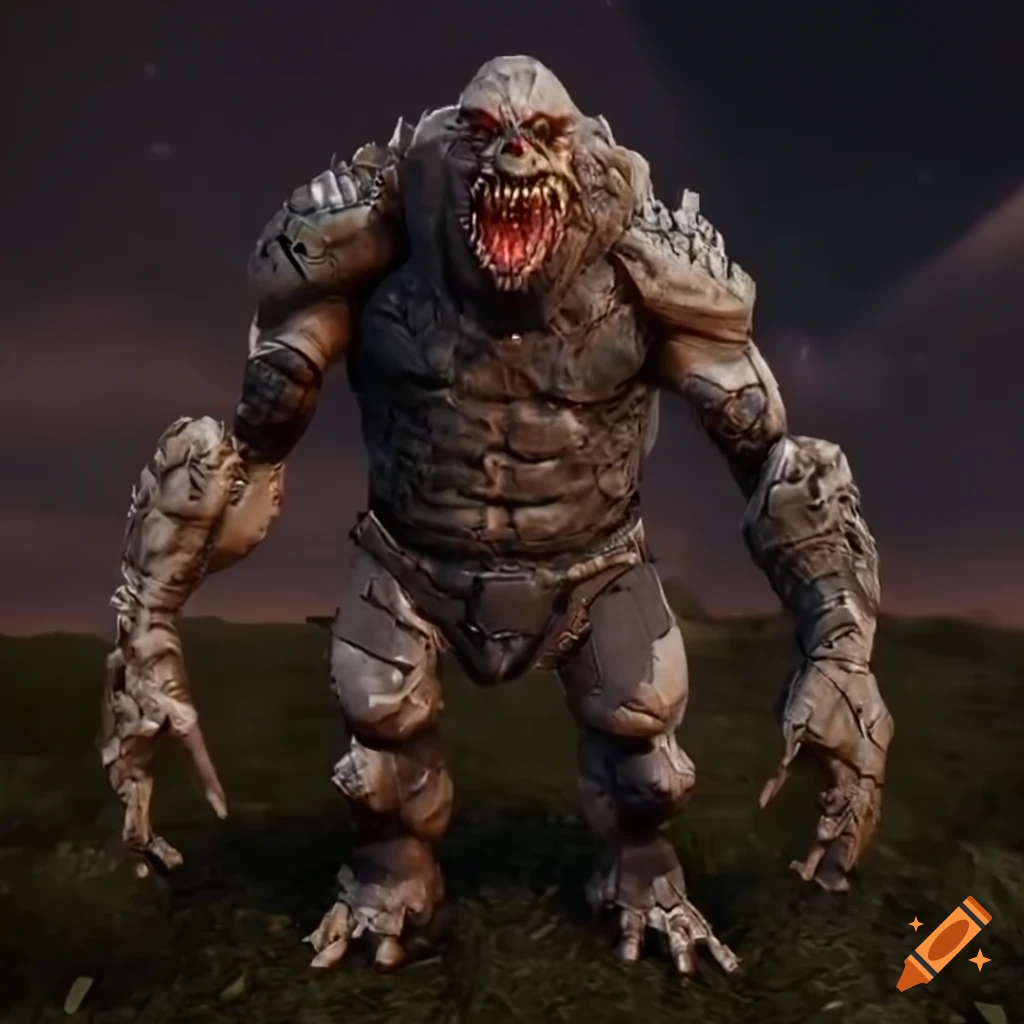 unreal engine 5 illustration of a black-rocky armor cyborg golem