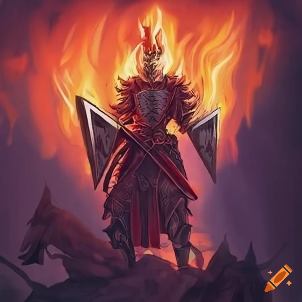 artwork of a flaming knight