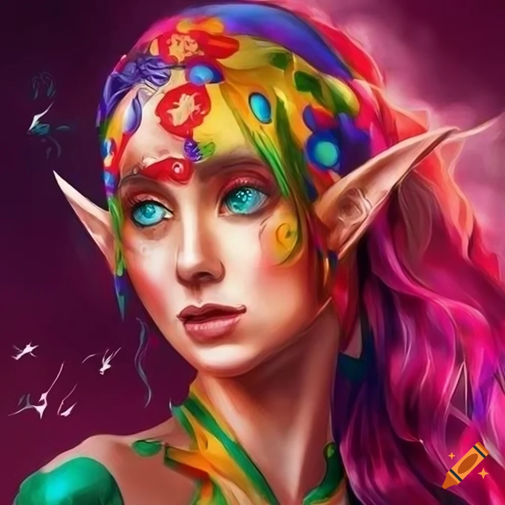 Colorful poster art of elves in hippie style on Craiyon