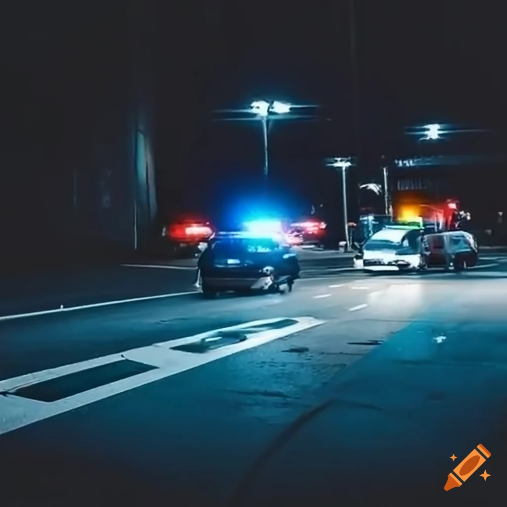 Emergency cars speeding through industrial zone on Craiyon