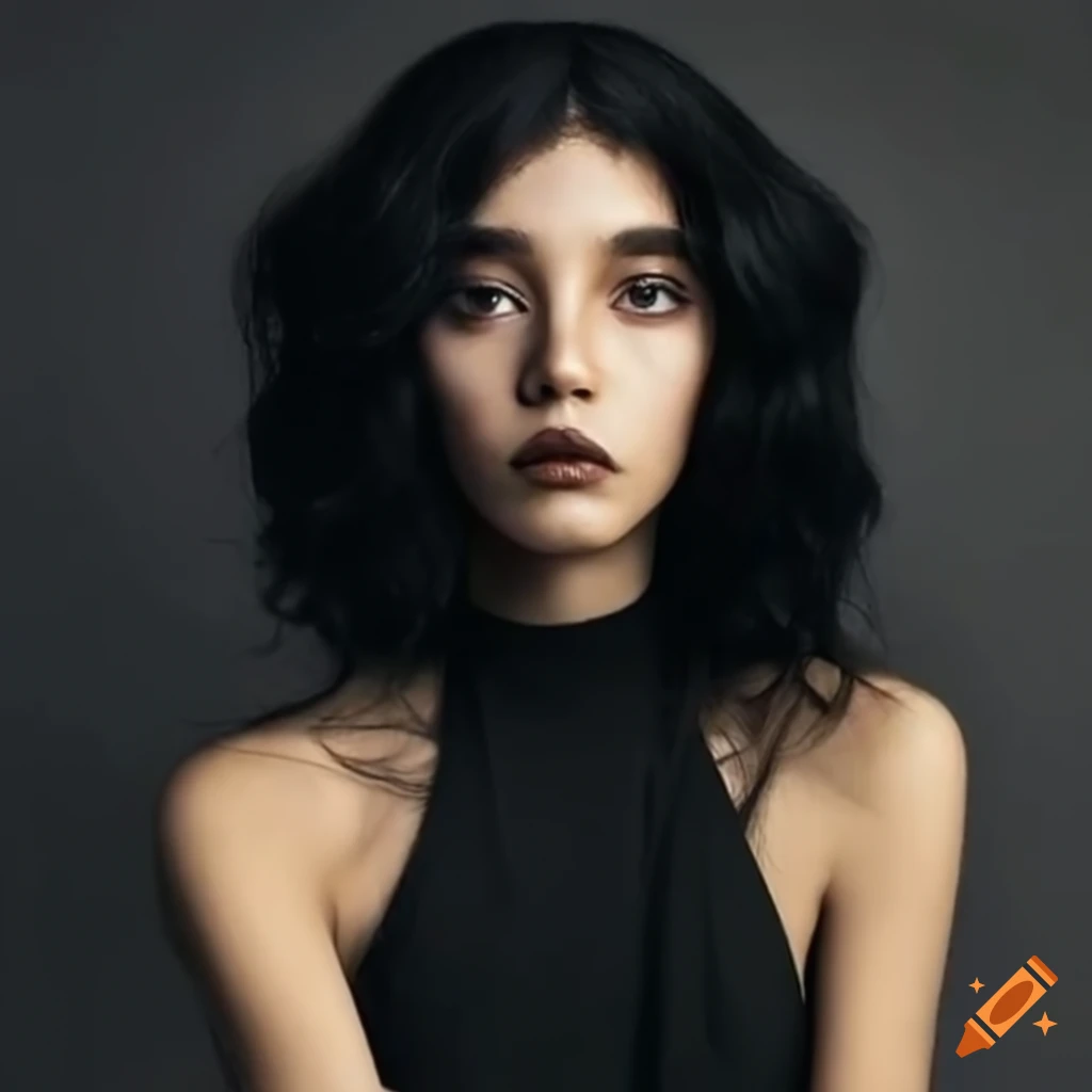 realistic portrait of a young woman with black hair