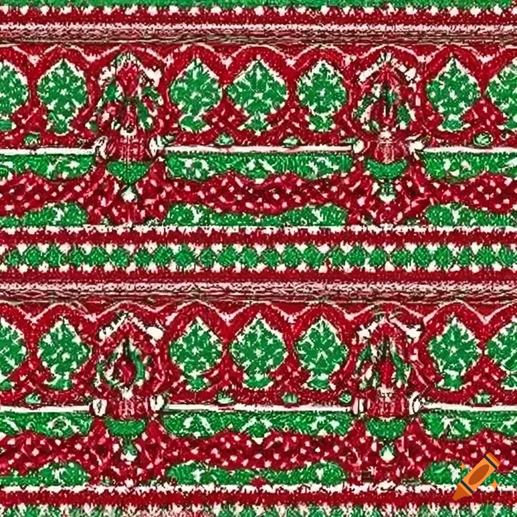 Repeating christmas sweater pattern in red, green, and white