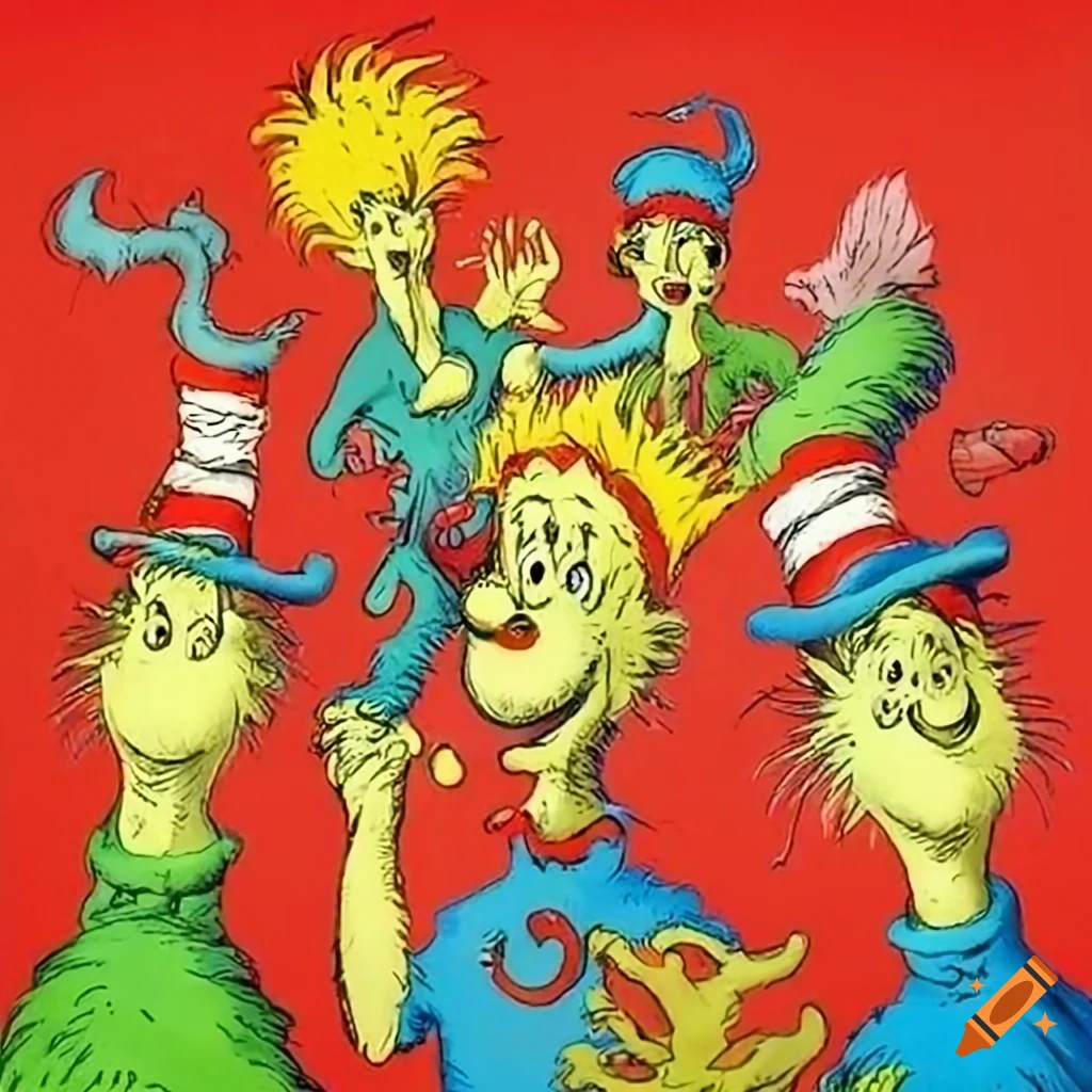Colorful book illustration in dr. seuss style on Craiyon