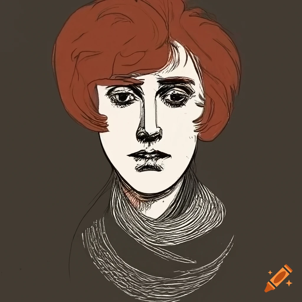 drawing of a red-haired man in the style of Aubrey Beardsley