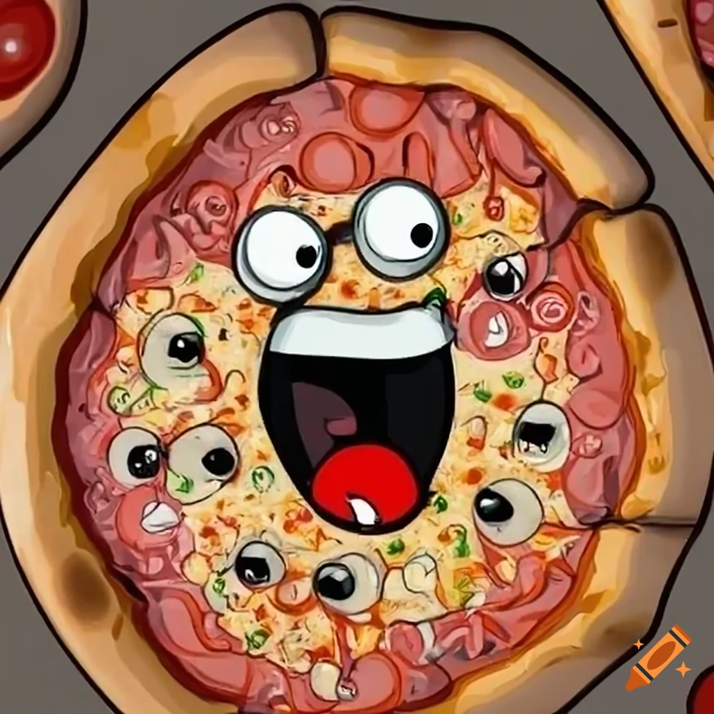Laughing cartoon pizza on Craiyon