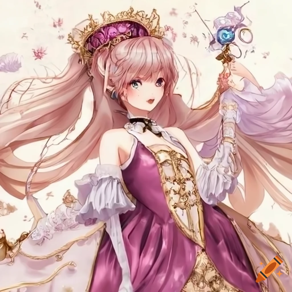 image of an anime queen in Rococo dress