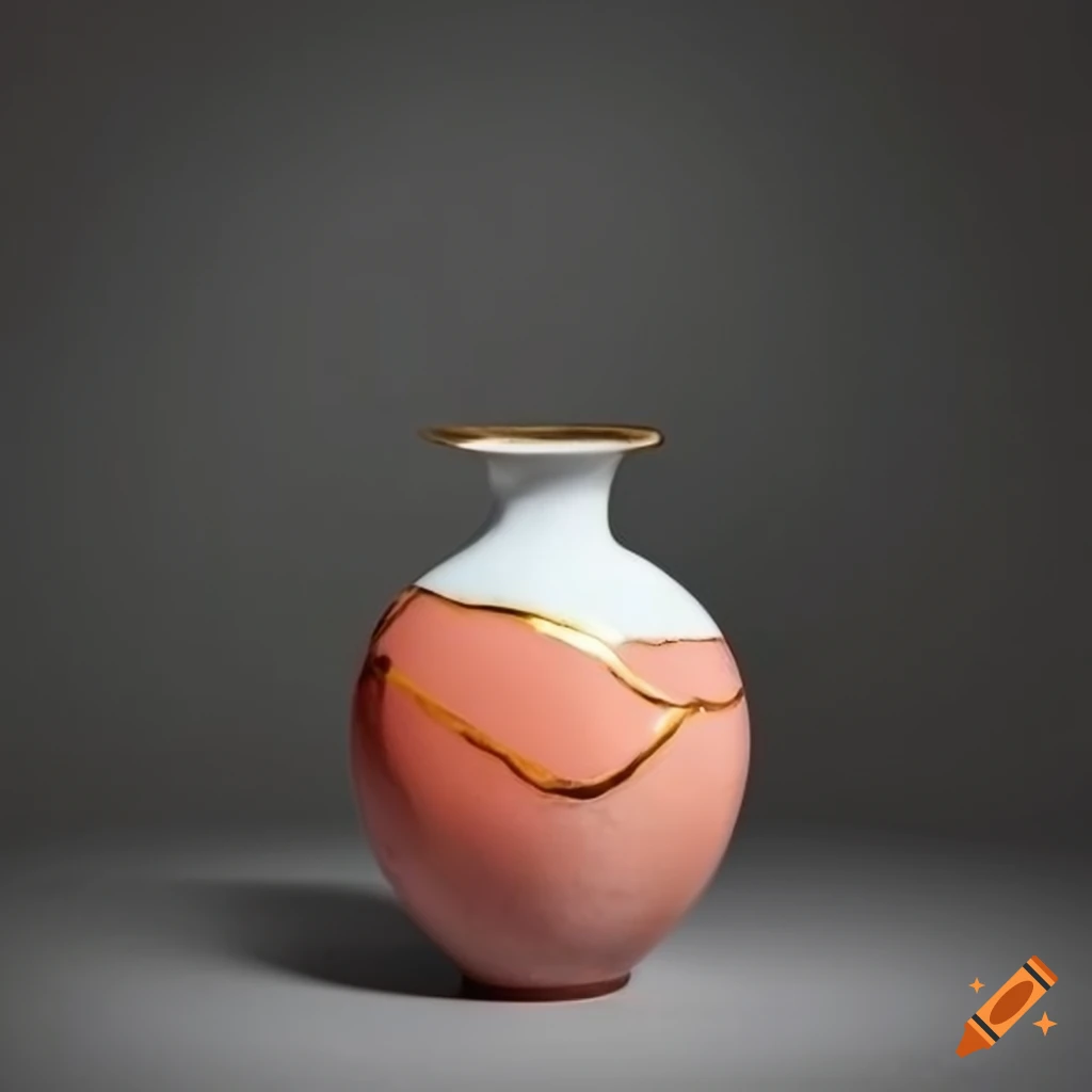 Kintsugi vase with coral white charcoal amber and gold on craiyon