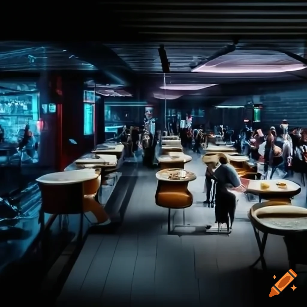 futuristic cafeteria with hologram technology
