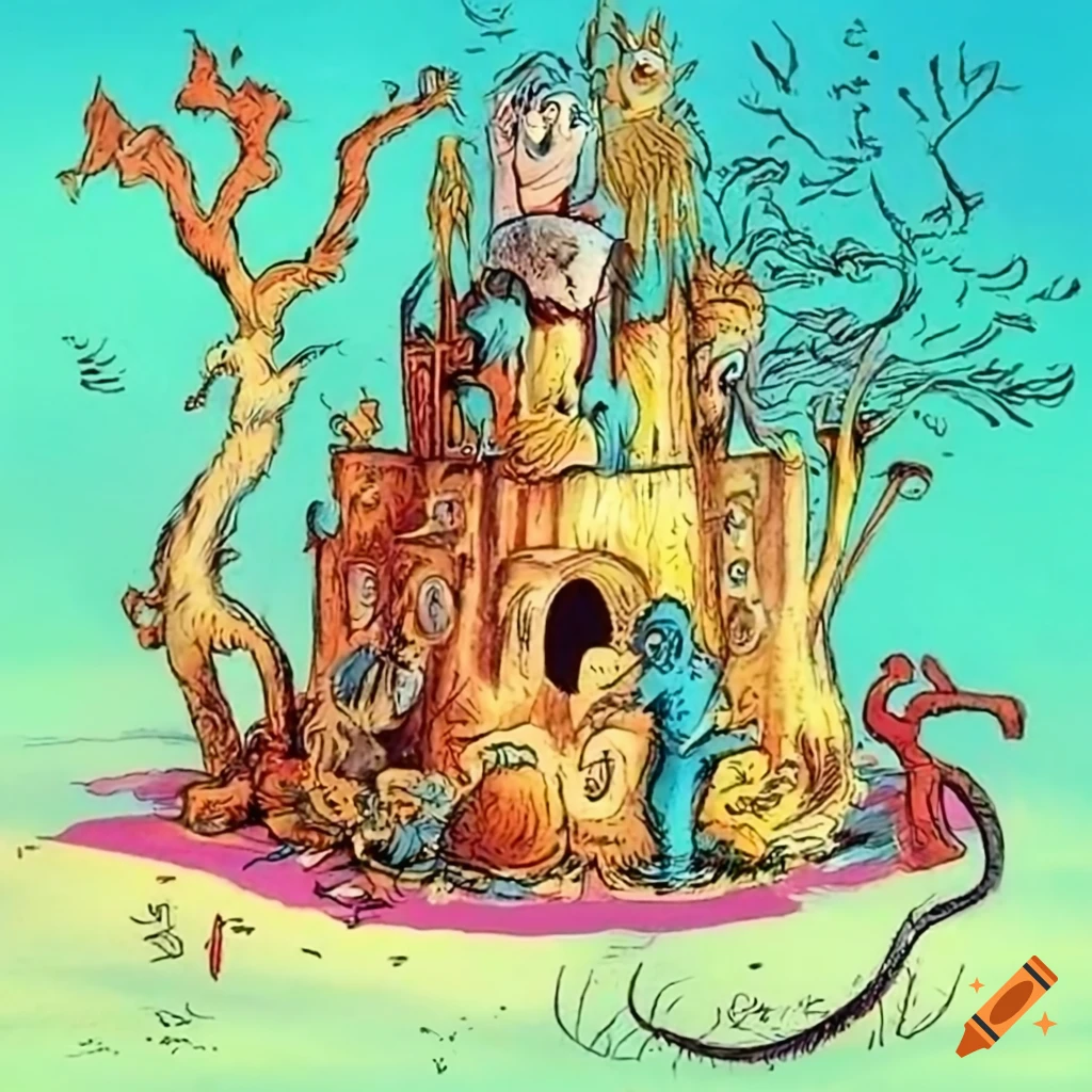 Colorful humorous book illustration in the style of dr. seuss on Craiyon