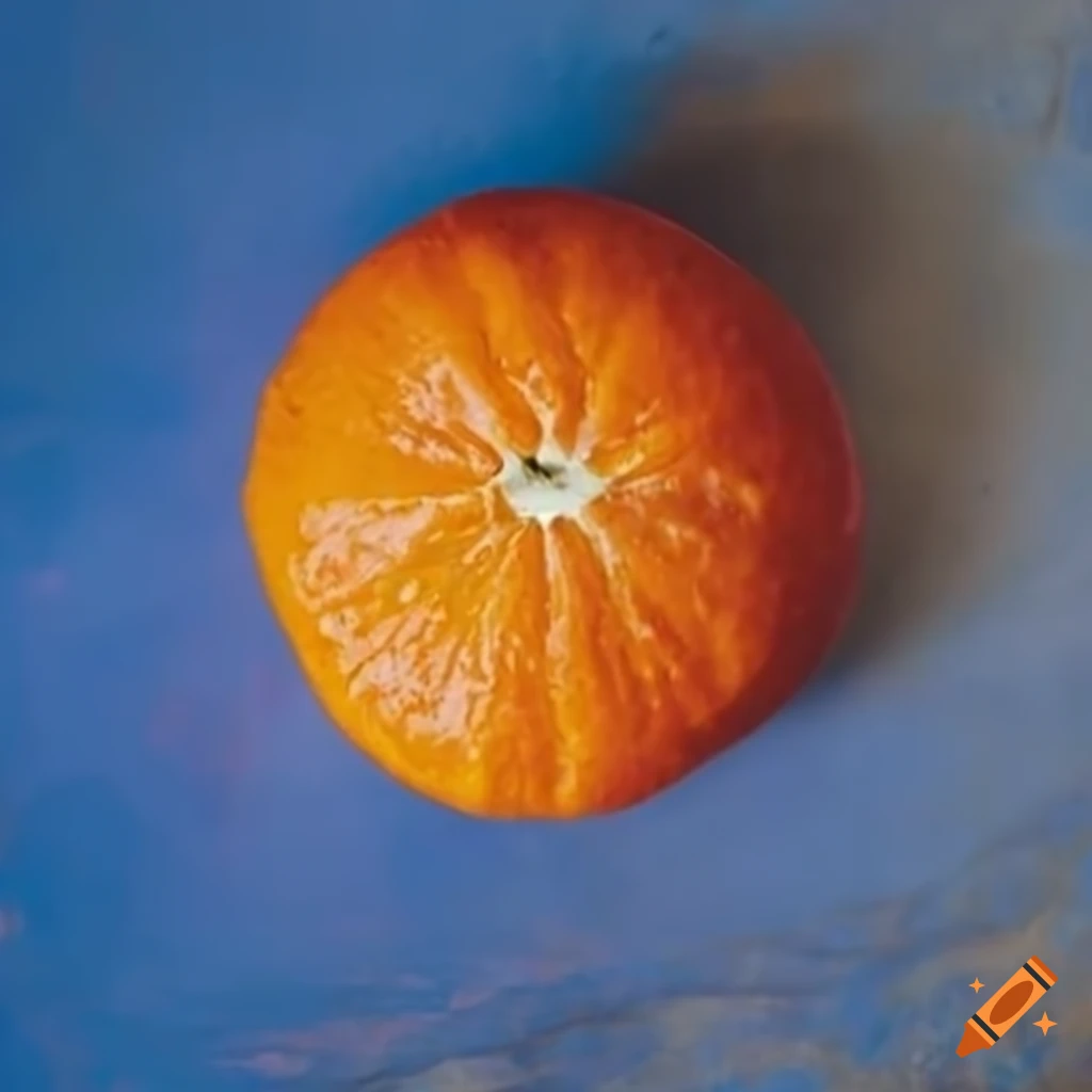 Orange on a blue table on craiyon