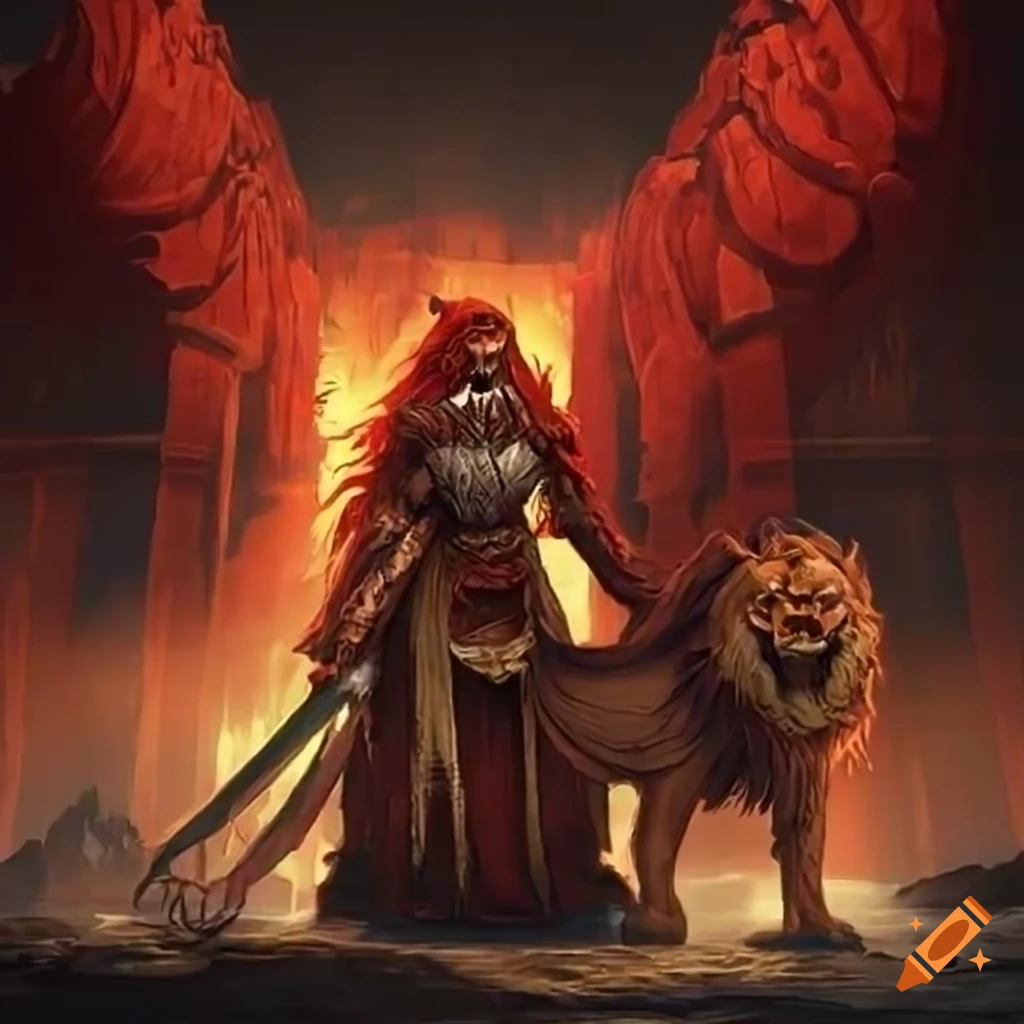 Fantasy art of a lion warrior with a sword on Craiyon