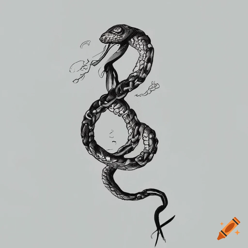 sketch of a snake and chain tattoo design