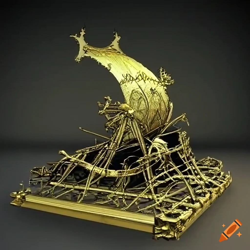 golden wireframe artwork inspired by Arthur Rackham and Yves Tanguy