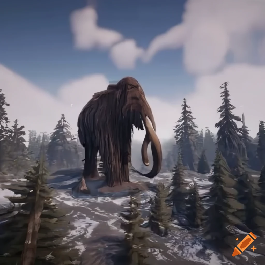 Unreal Engine 5 mammoth in a snowy forest