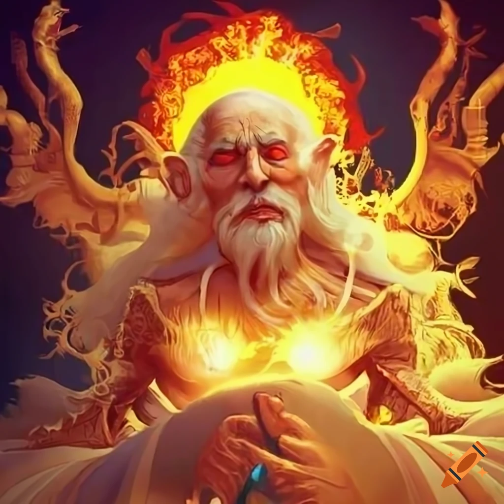 illustration of an old king with a sun crown