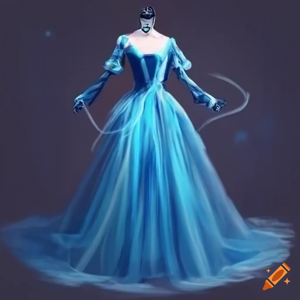 concept art of a blue dress in a circus setting