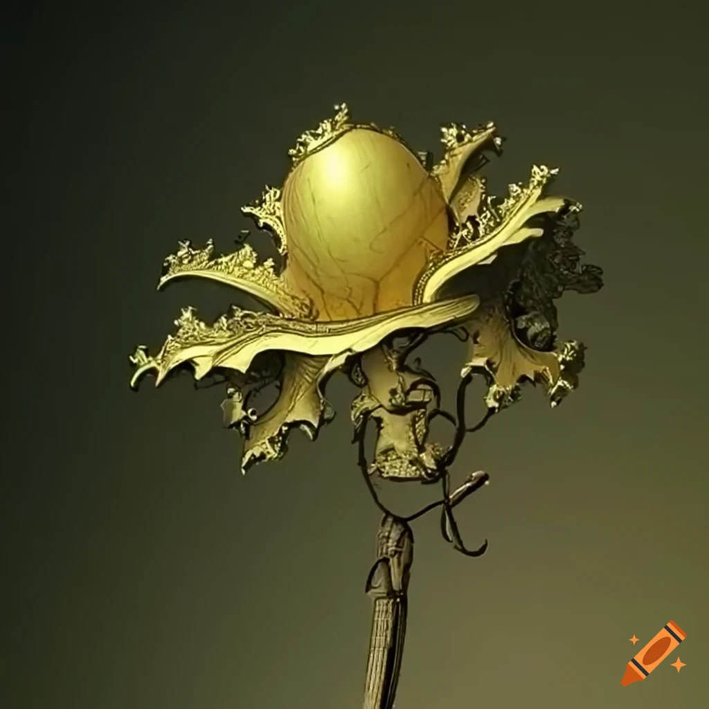 golden wireframe artwork inspired by Arthur Rackham and Yves Tanguy