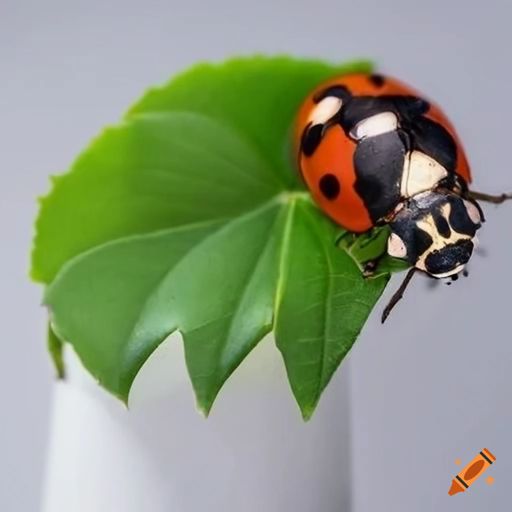 Artificial ladybug in a plant on a white background on craiyon
