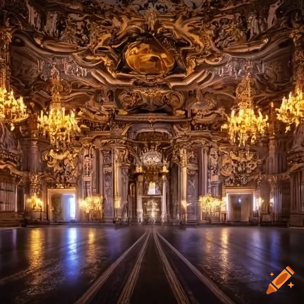 noche en el interior de un palacio con luces brillantes