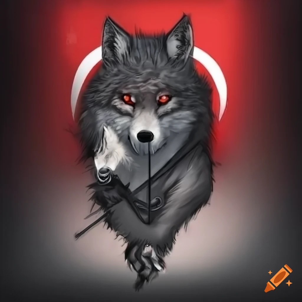Motorbike club logo with wolf and turkish flag on Craiyon