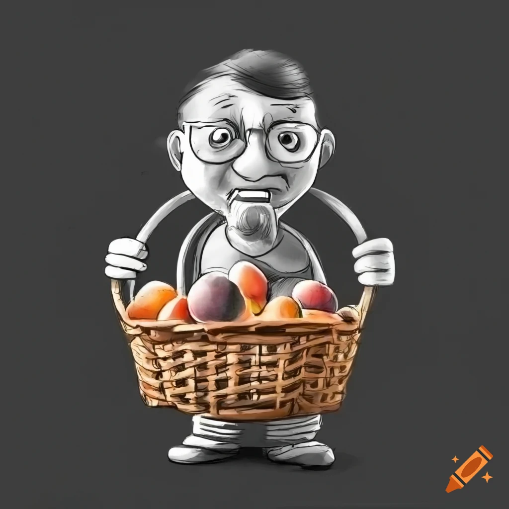 Cartoon accountant with a basket of apricots