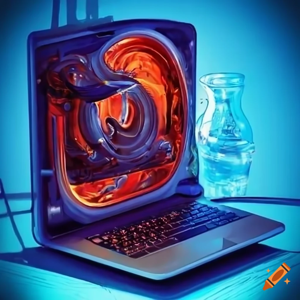 Creative concept of a laptop inside a washing machine on Craiyon