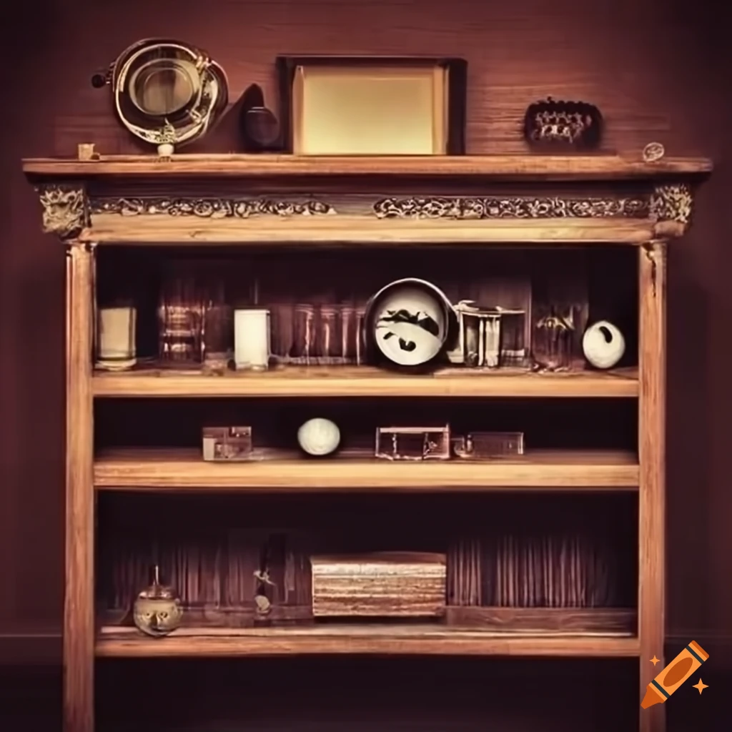 Retro shelf with old objects on Craiyon