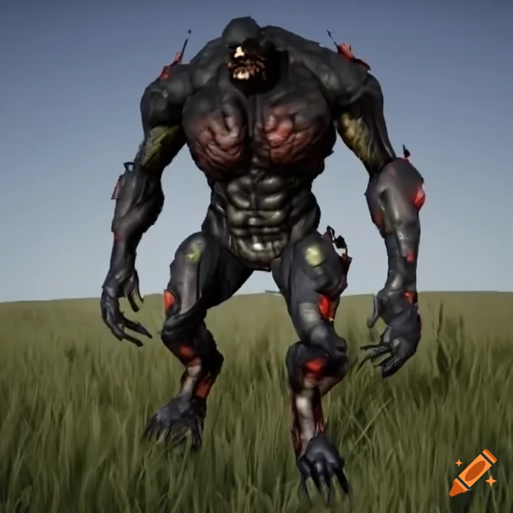 3D model of a black-rocky armored cyborg golem with red hair