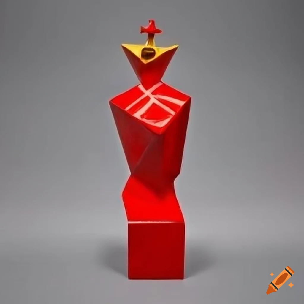 cubist sculpture of The Red Queen with crown