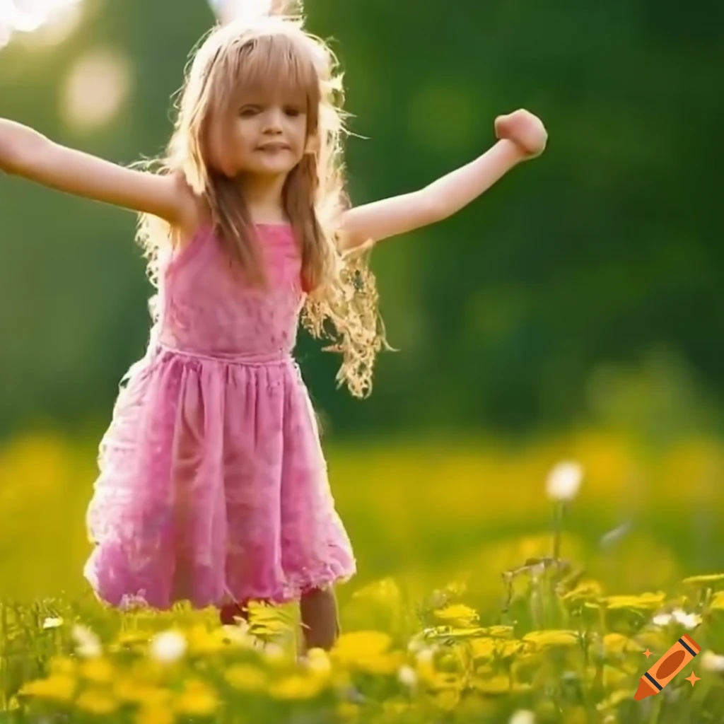 kids twirling in a blooming flower meadow