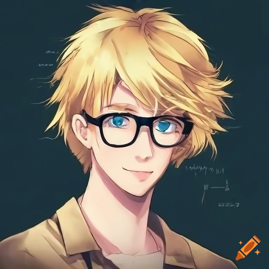 anime-style boy with glasses doing math