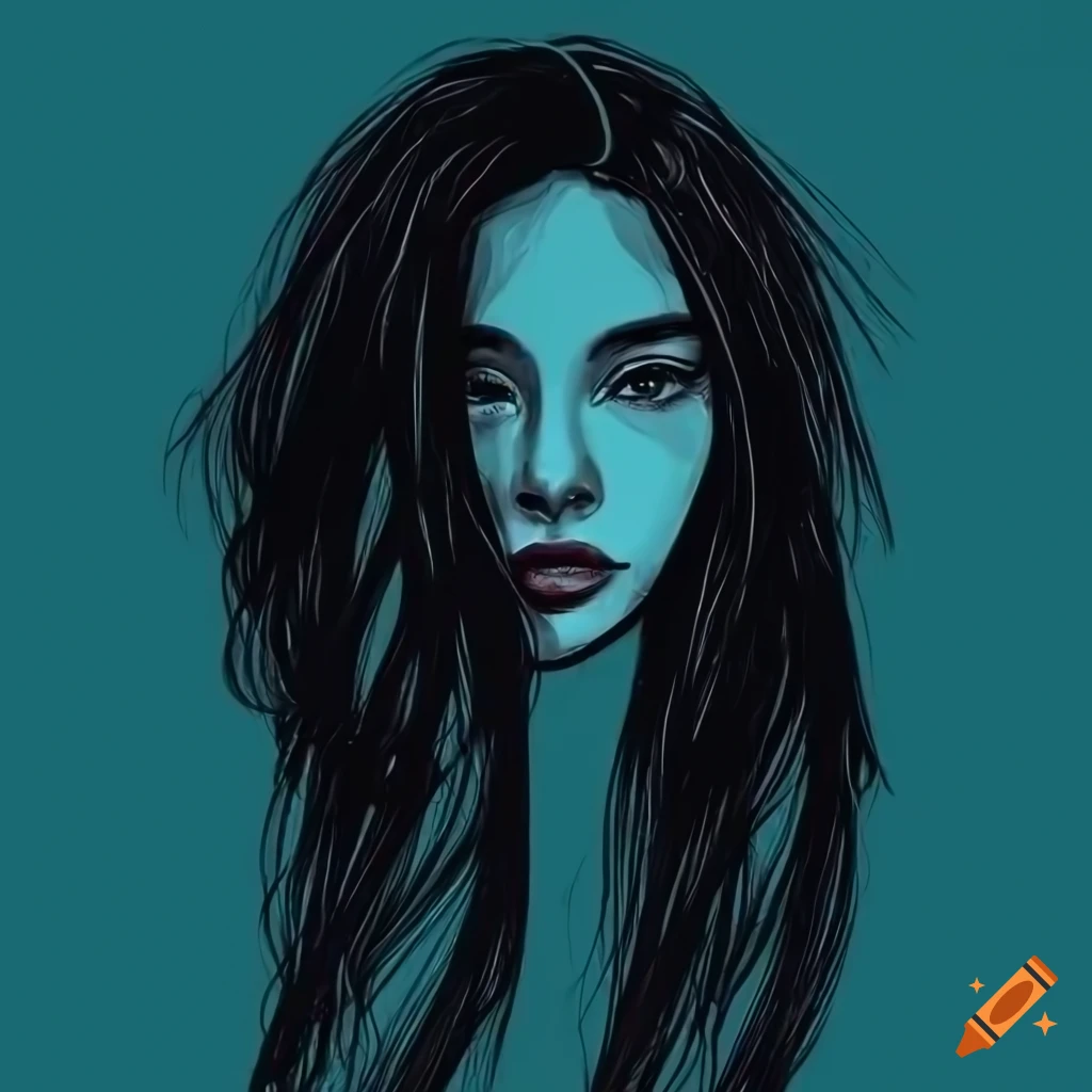 Portrait of a woman with long wavy black hair