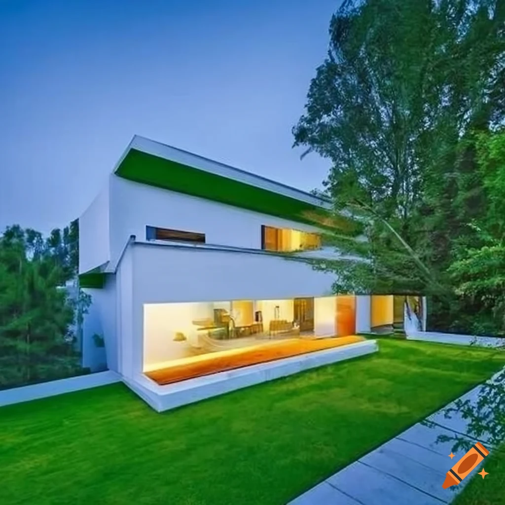 modern house surrounded by green trees