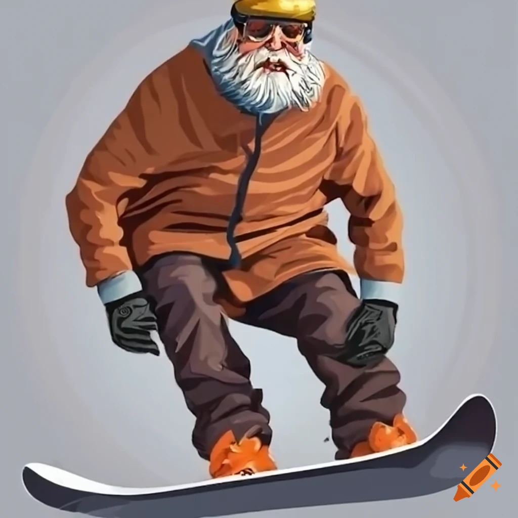 elderly man snowboarding