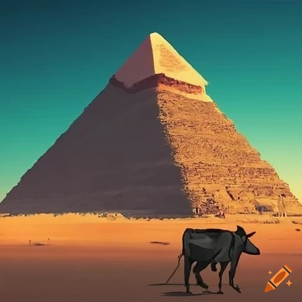 pyramid in Egypt with light and a cow