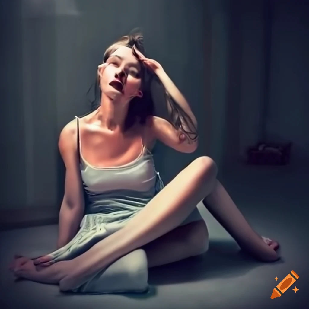 Woman sitting on bathroom floor on Craiyon