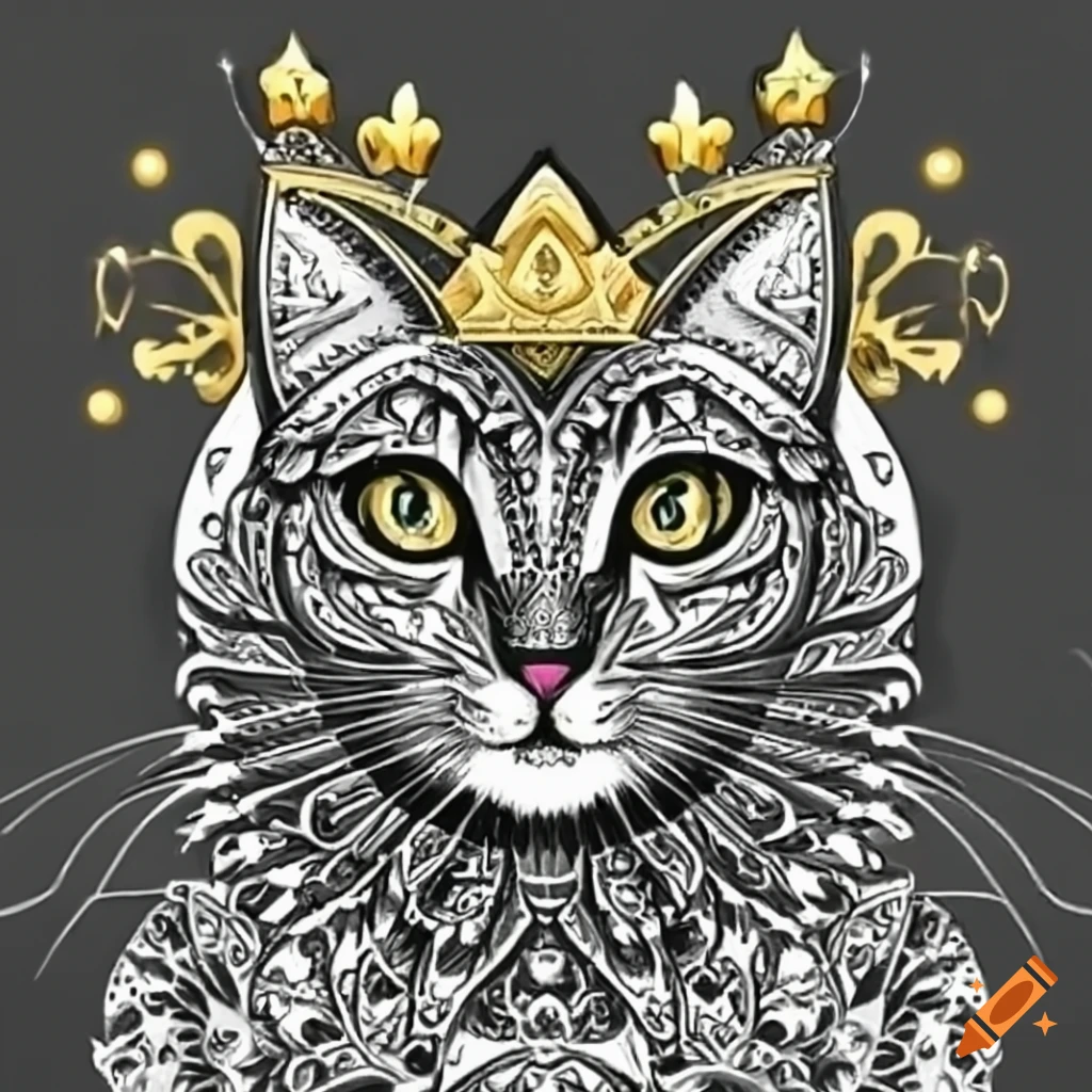 Detailed black and white mandala cat queen on Craiyon