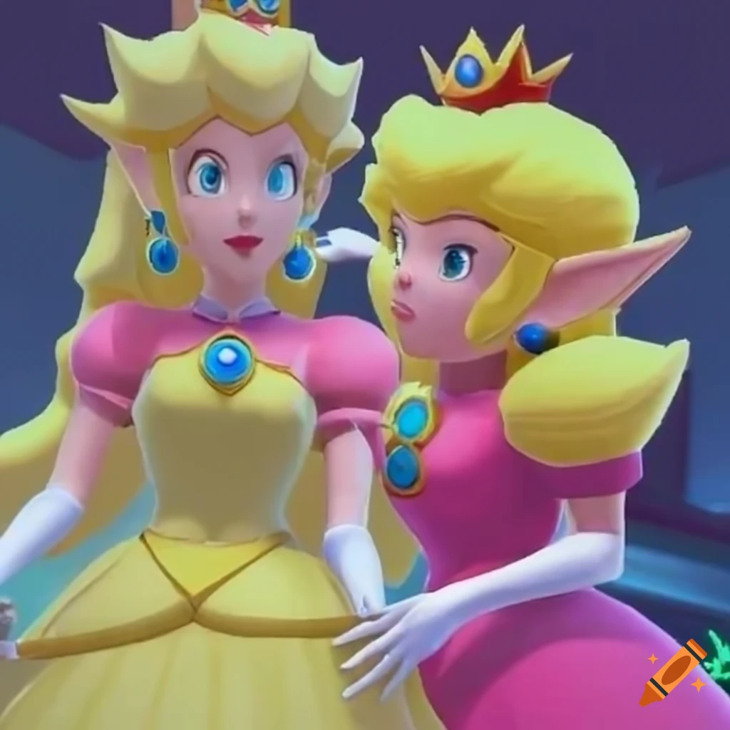 cosplay of Princess Peach and Link in a ballroom