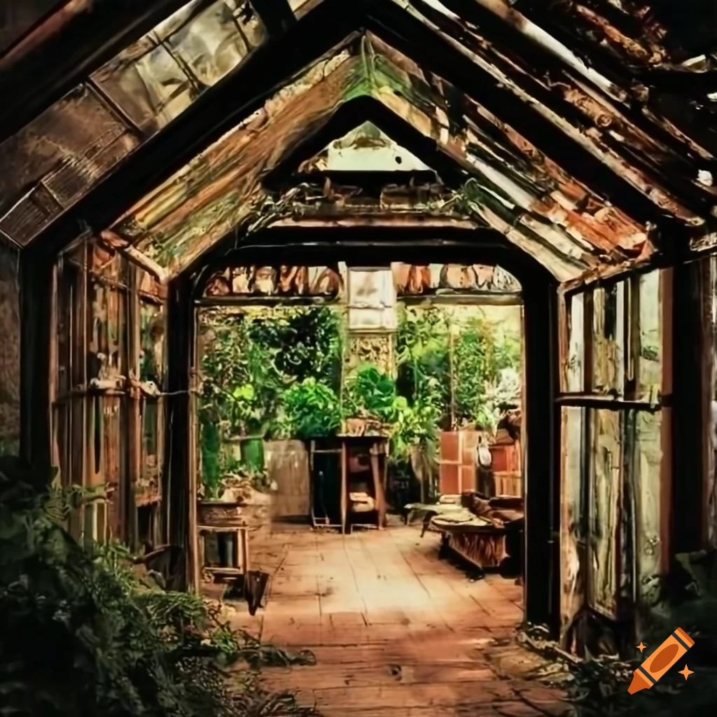 Interior of a greenhouse with antiques on Craiyon