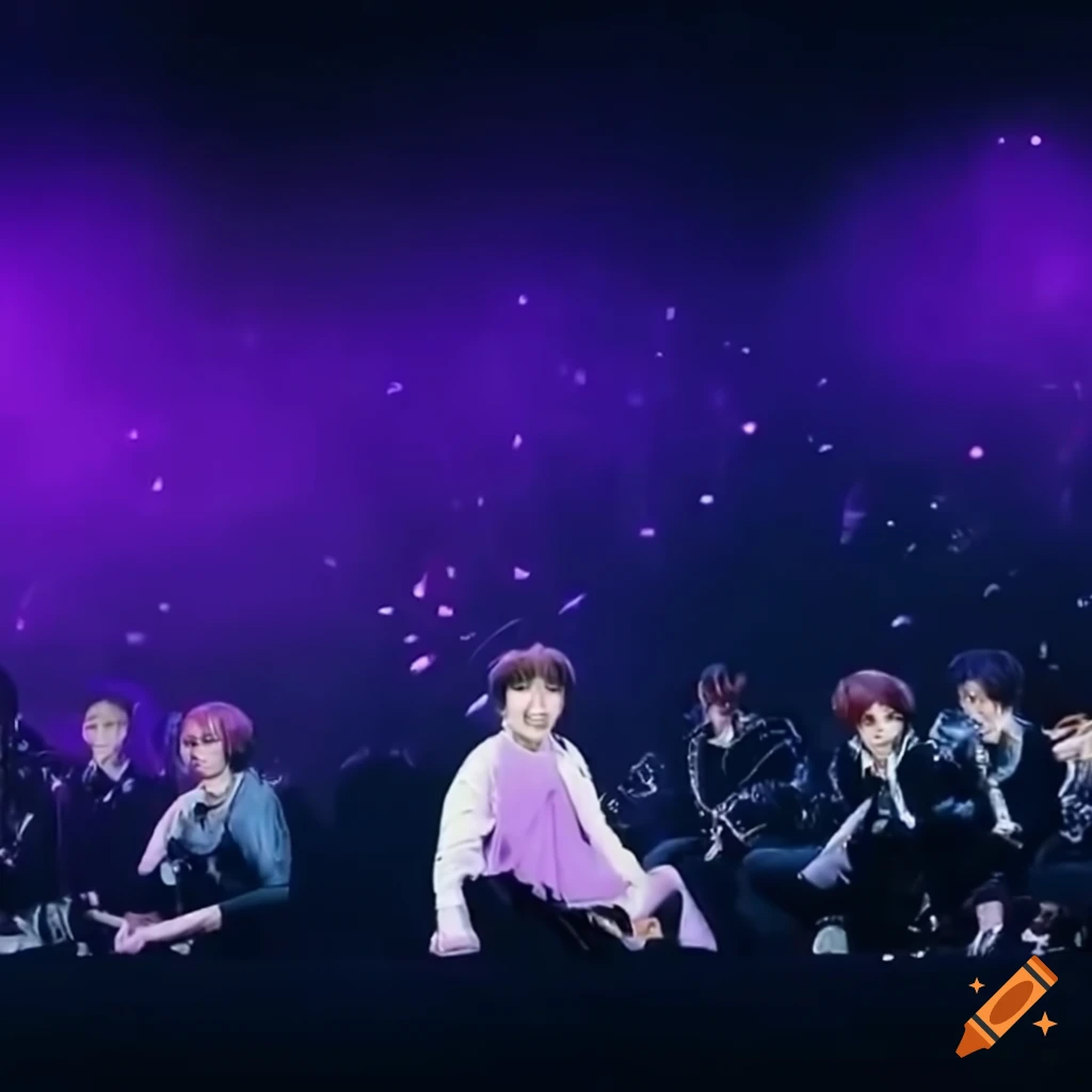 BTS performing on stage in purple outfits on Craiyon