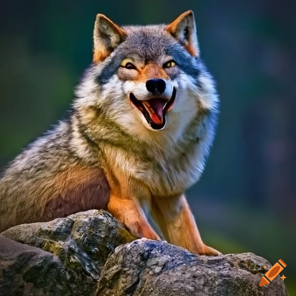 ferocious wolf on a rock